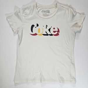 Coke T-Shirt Juniors Large White Multicolor Coca-Cola Spellout Logo